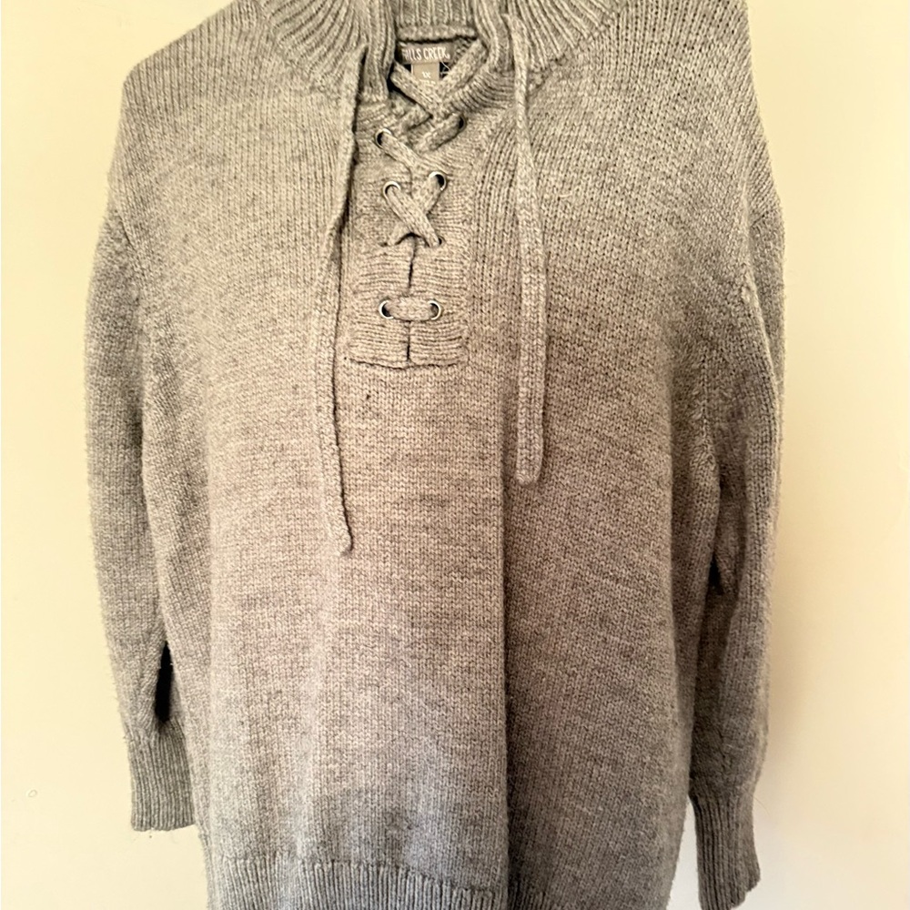 Falls Creek Women's Gray Sweater with Lace-Up Neck